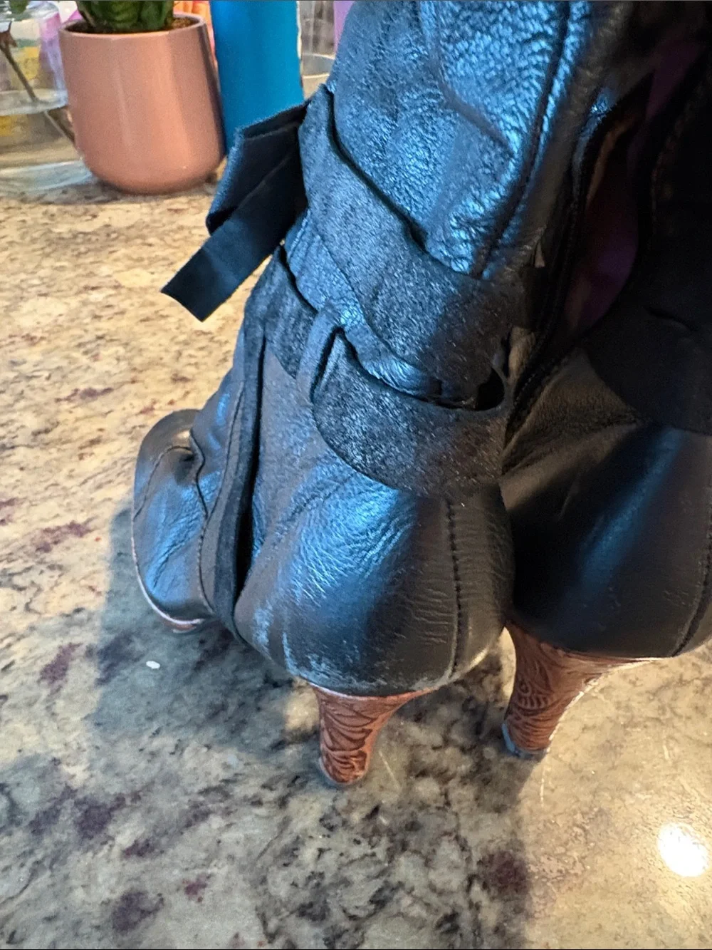 Kensie Black Over-the-Knee Leather Boots with Ribbon Ties
